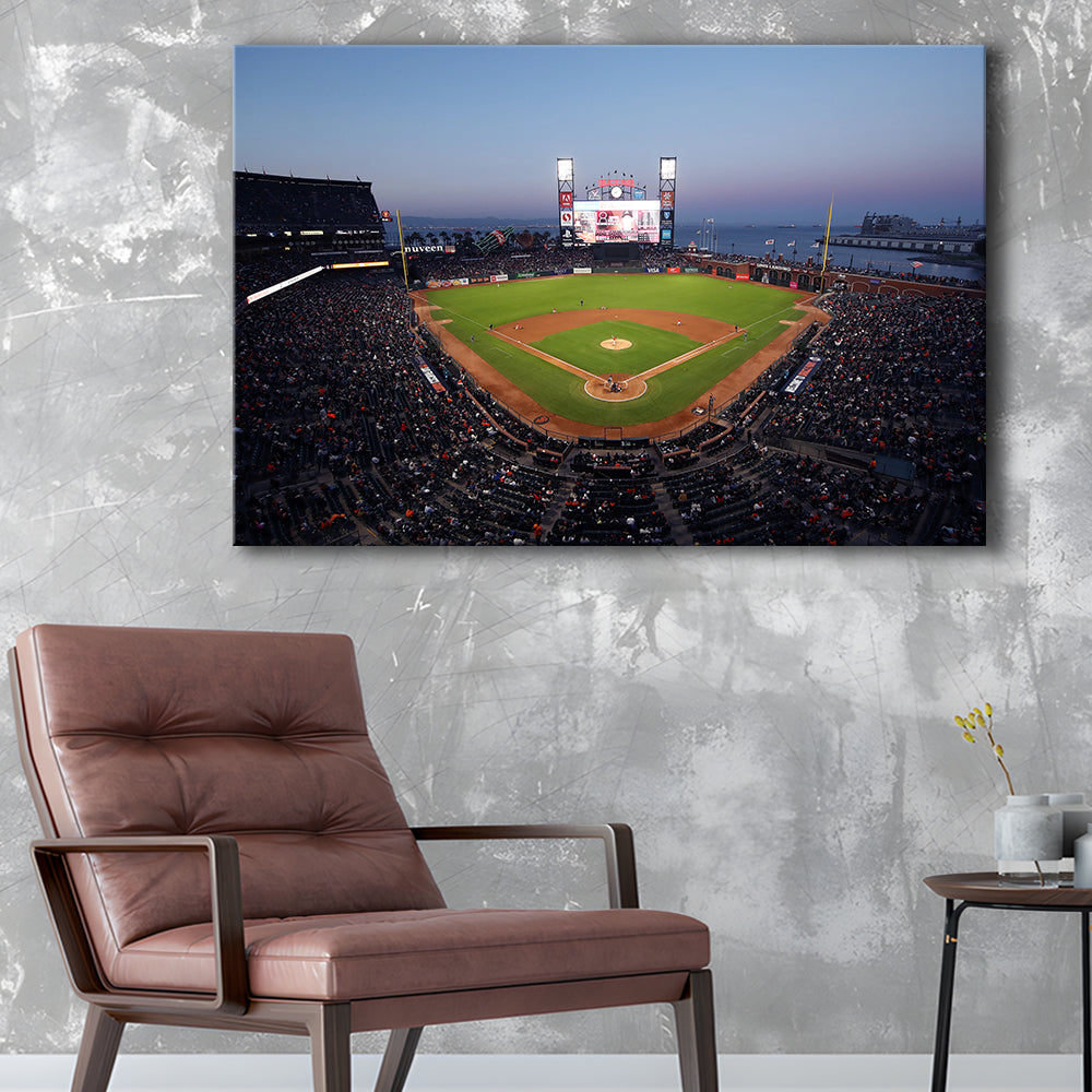 Oracle Park at Night, Stadium Canvas, Sport Art, Gift for him, Man Cave Decor, Art Print, Canvas Print Wall Art