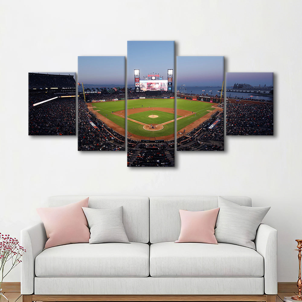 Oracle Park at Night, Stadium Canvas, Sport Art, Gift for him, 5 Panel, Large Canvas, Canvas Print Wall Art