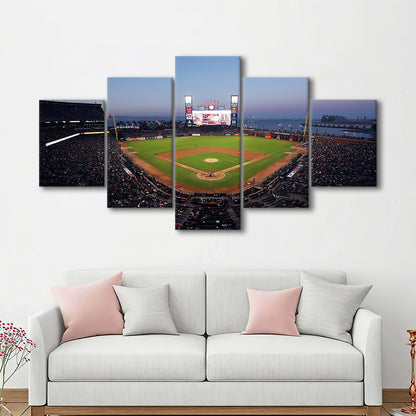 Oracle Park at Night, Stadium Canvas, Sport Art, Gift for him, 5 Panel, Large Canvas, Canvas Print Wall Art