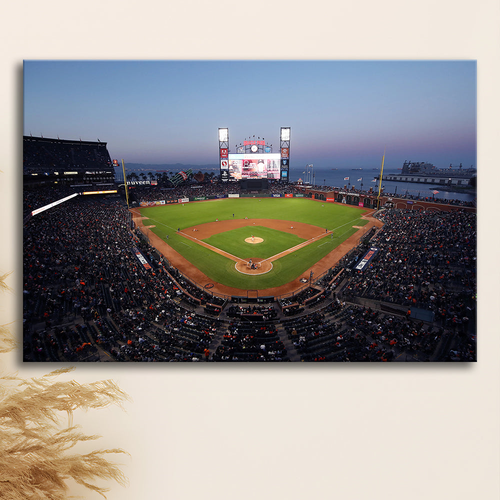 Oracle Park at Night, Stadium Canvas, Sport Art, Gift for him, Man Cave Decor, Art Print, Canvas Print Wall Art
