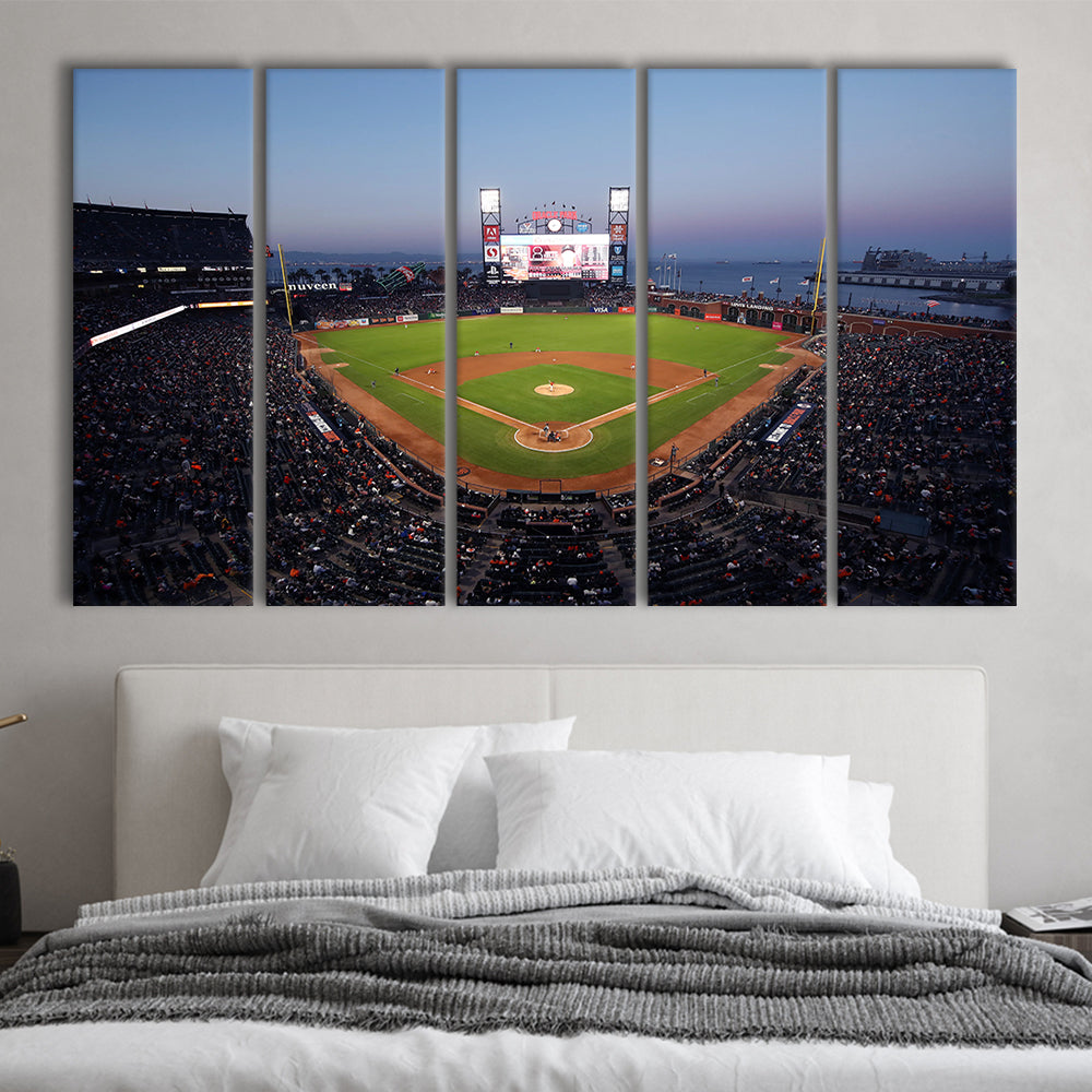 Oracle Park at Night, Stadium Canvas, Sport Art, 5 Panel B, Extra Large Canvas, Canvas Print Wall Art