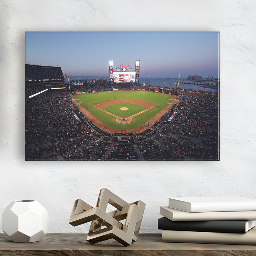 Oracle Park at Night, Stadium Canvas, Sport Art, Gift for him, Man Cave Decor, Art Print, Canvas Print Wall Art
