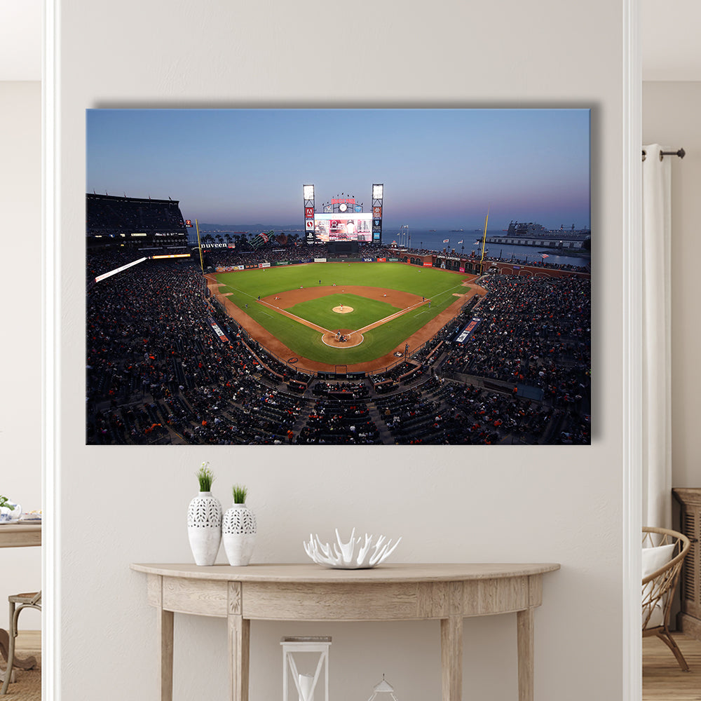 Oracle Park at Night, Stadium Canvas, Sport Art, Gift for him, Man Cave Decor, Art Print, Canvas Print Wall Art