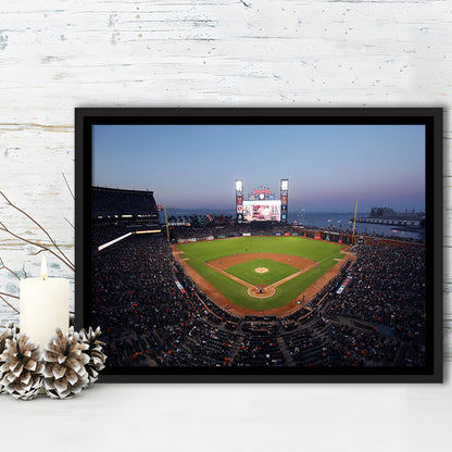 Oracle Park at Night, Stadium Canvas, Sport Art, Framed Canvas Print Wall Art, Floating Frame
