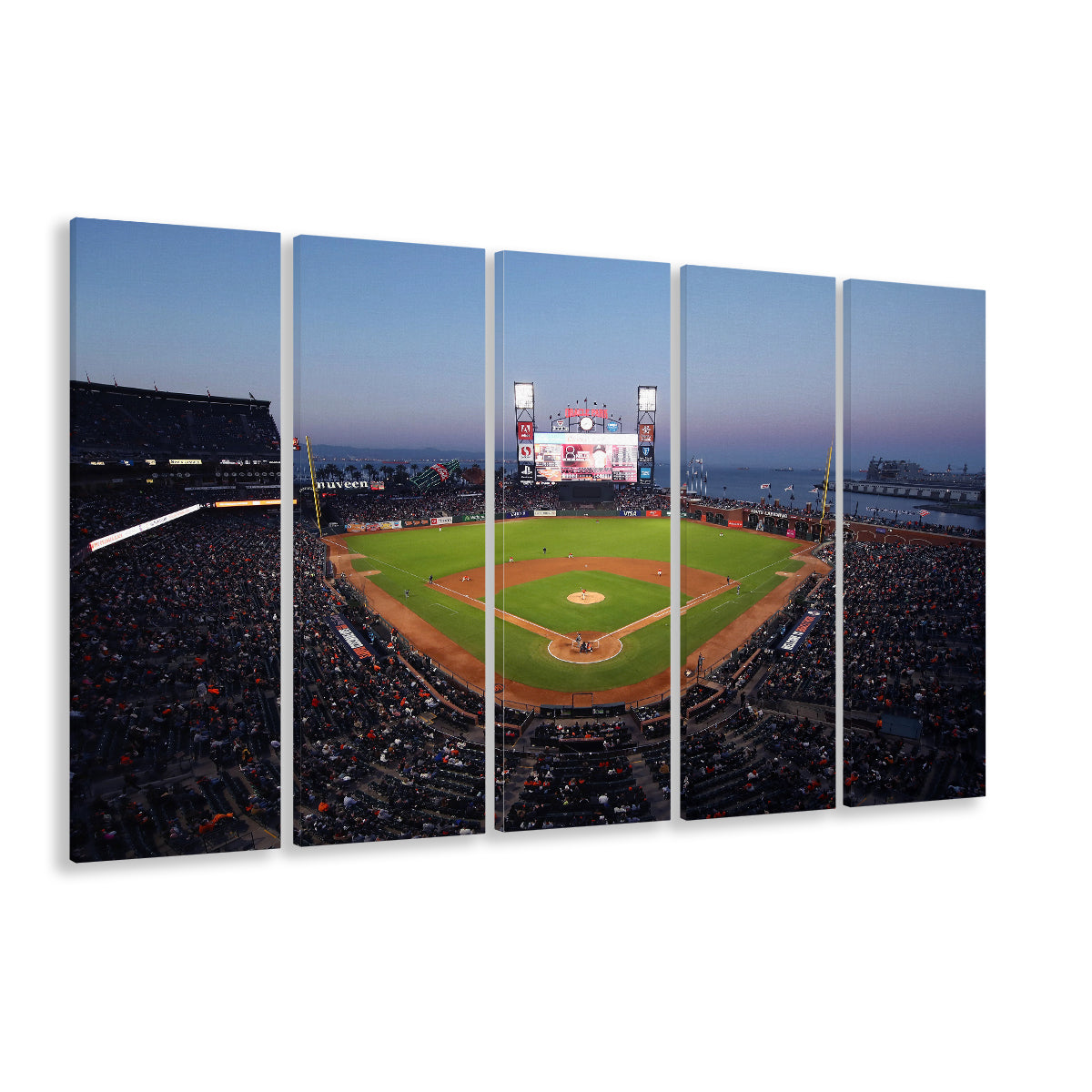 Oracle Park at Night, Stadium Canvas, Sport Art, 5 Panel B, Extra Large Canvas, Canvas Print Wall Art