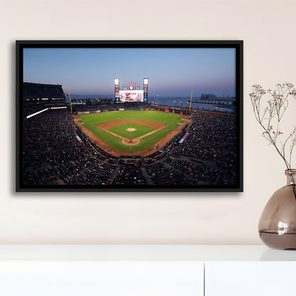 Oracle Park at Night, Stadium Canvas, Sport Art, Framed Canvas Print Wall Art, Floating Frame