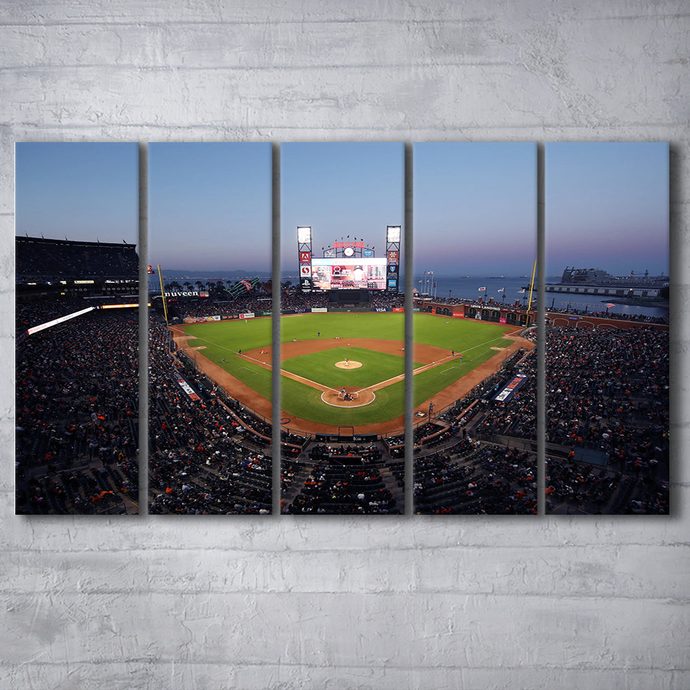 Oracle Park at Night, Stadium Canvas, Sport Art, 5 Panel B, Extra Large Canvas, Canvas Print Wall Art