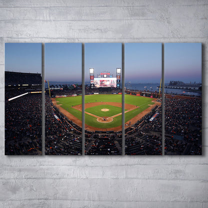 Oracle Park at Night, Stadium Canvas, Sport Art, 5 Panel B, Extra Large Canvas, Canvas Print Wall Art