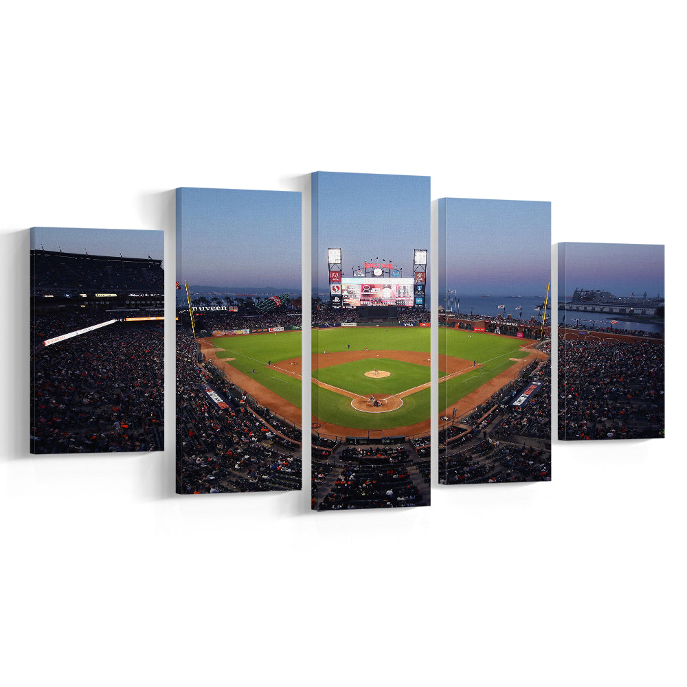 Oracle Park at Night, Stadium Canvas, Sport Art, Gift for him, 5 Panel, Large Canvas, Canvas Print Wall Art