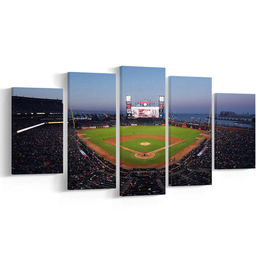 Oracle Park at Night, Stadium Canvas, Sport Art, Gift for him, 5 Panel, Large Canvas, Canvas Print Wall Art