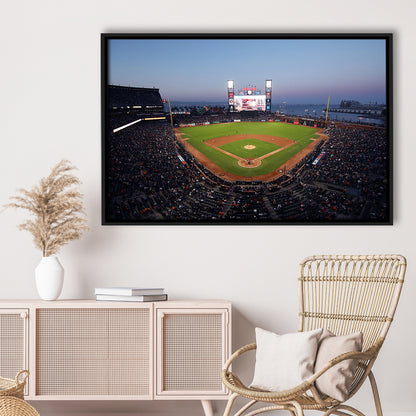 Oracle Park at Night, Stadium Canvas, Sport Art, Framed Canvas Print Wall Art, Floating Frame