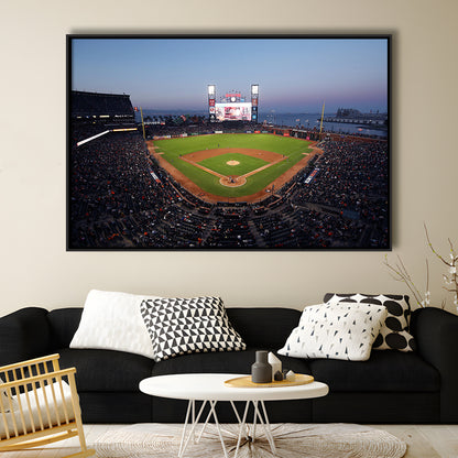 Oracle Park at Night, Stadium Canvas, Sport Art, Framed Canvas Print Wall Art, Floating Frame