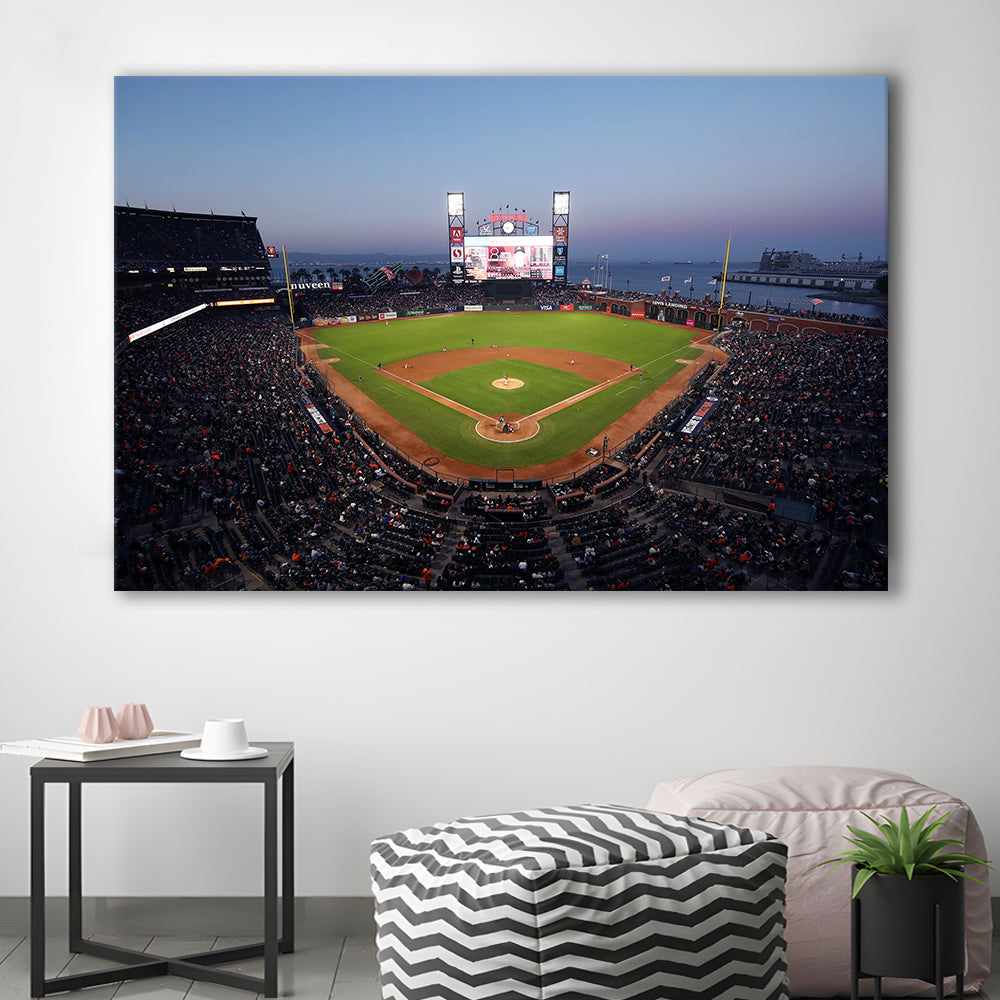 Oracle Park at Night, Stadium Canvas, Sport Art, Gift for him, Man Cave Decor, Art Print, Canvas Print Wall Art