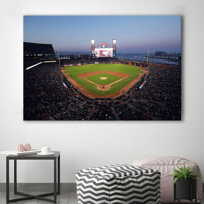 Oracle Park at Night, Stadium Canvas, Sport Art, Gift for him, Man Cave Decor, Art Print, Canvas Print Wall Art
