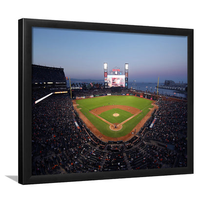 Oracle Park at Night, Stadium Canvas, Sport Art, Gift for him, Framed Art Print Wall Decor, Picture Framed