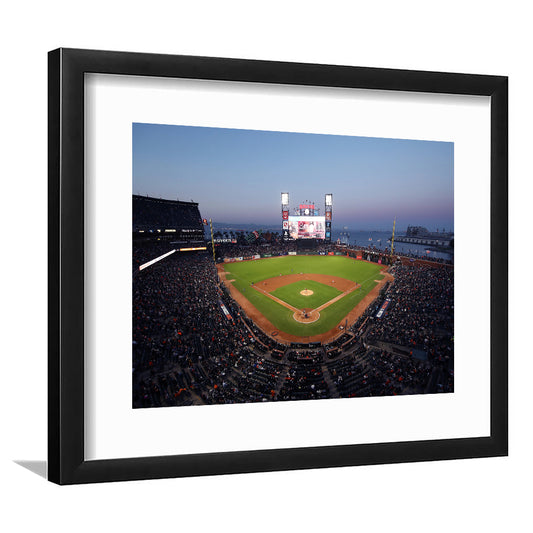 Oracle Park at Night, Stadium Canvas, Sport Art, Gift for him, White Border Framed Art Print Wall Decor