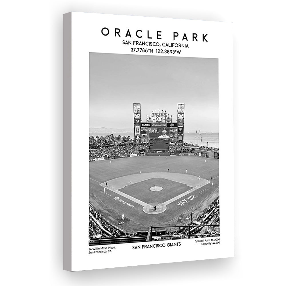 Oracle Park Stadium Black And White, San Francisco Giants Baseball Stadium Wall Art, Canvas Prints Wall Art, Man Cave Decor