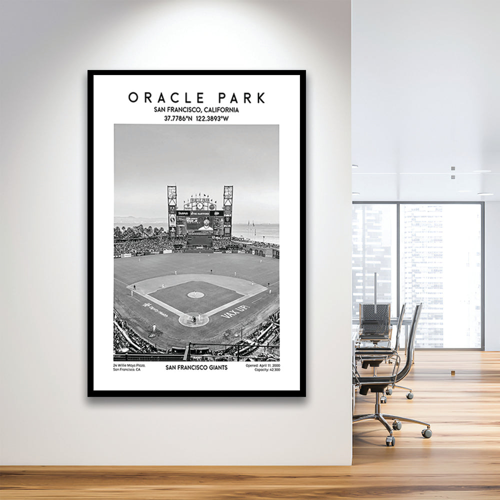 Oracle Park Stadium Black And White, San Francisco Giants Baseball Stadium Wall Art, Framed Art Prints Wall Decor
