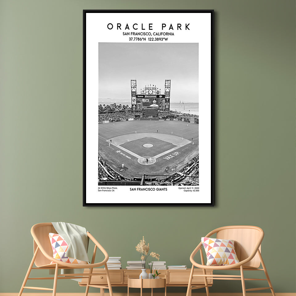Oracle Park Stadium Black And White, San Francisco Giants Baseball Stadium Wall Art, Framed Canvas Prints Wall Art