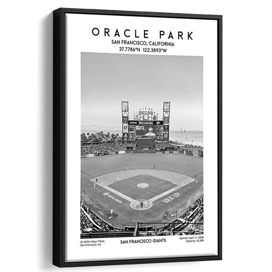 Oracle Park Stadium Black And White, San Francisco Giants Baseball Stadium Wall Art, Framed Canvas Prints Wall Art