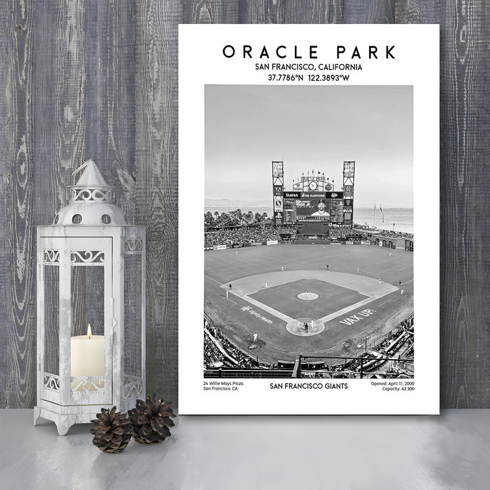 Oracle Park Stadium Black And White, San Francisco Giants Baseball Stadium Wall Art, Canvas Prints Wall Art, Man Cave Decor