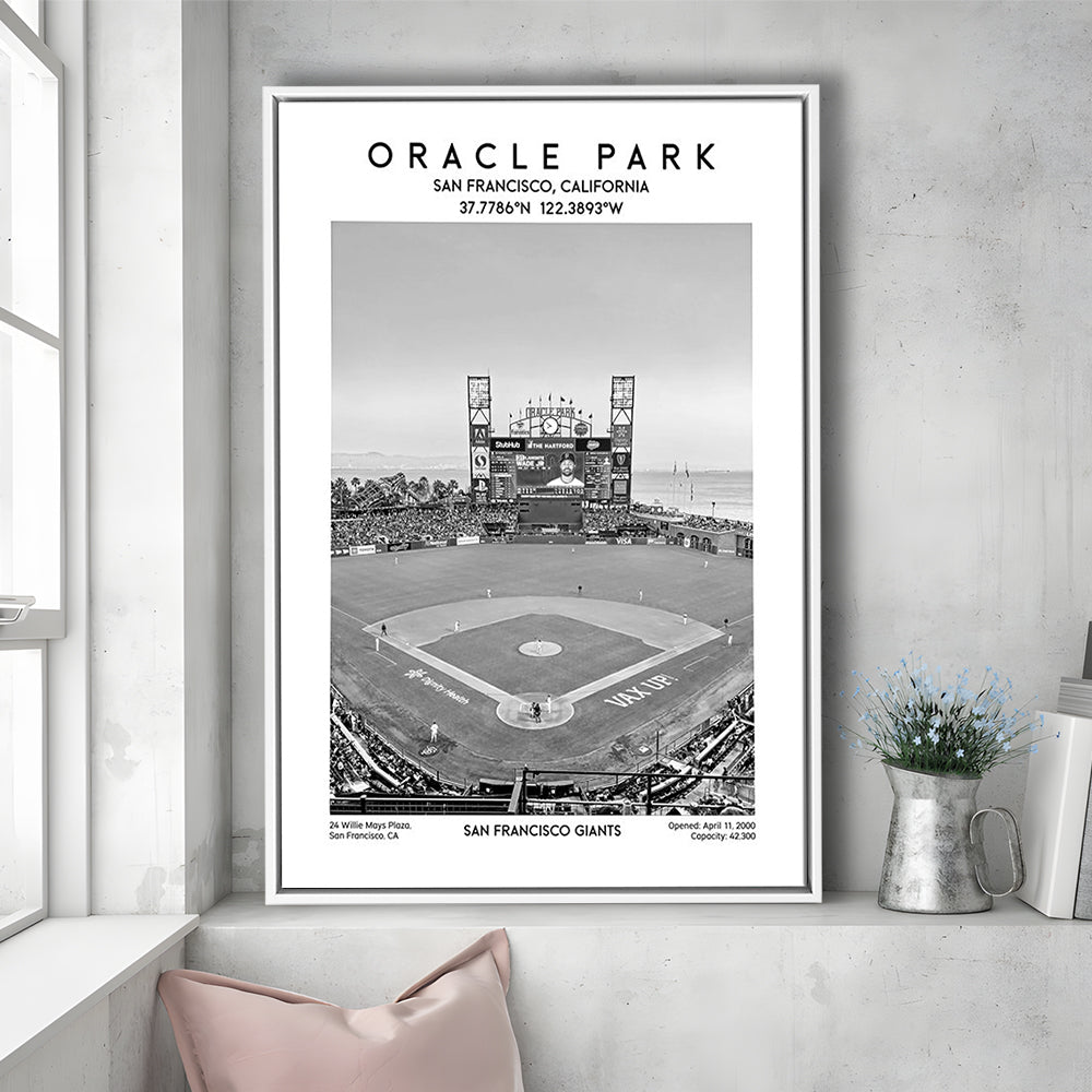 Oracle Park Stadium Black And White, San Francisco Giants Baseball Stadium Wall Art, Framed Canvas Prints Wall Art