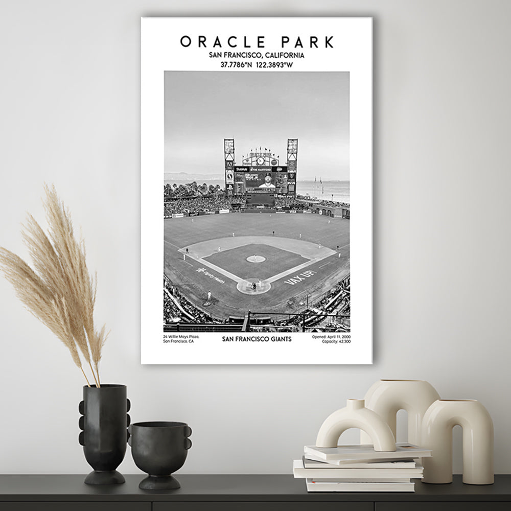 Oracle Park Stadium Black And White, San Francisco Giants Baseball Stadium Wall Art, Canvas Prints Wall Art, Man Cave Decor