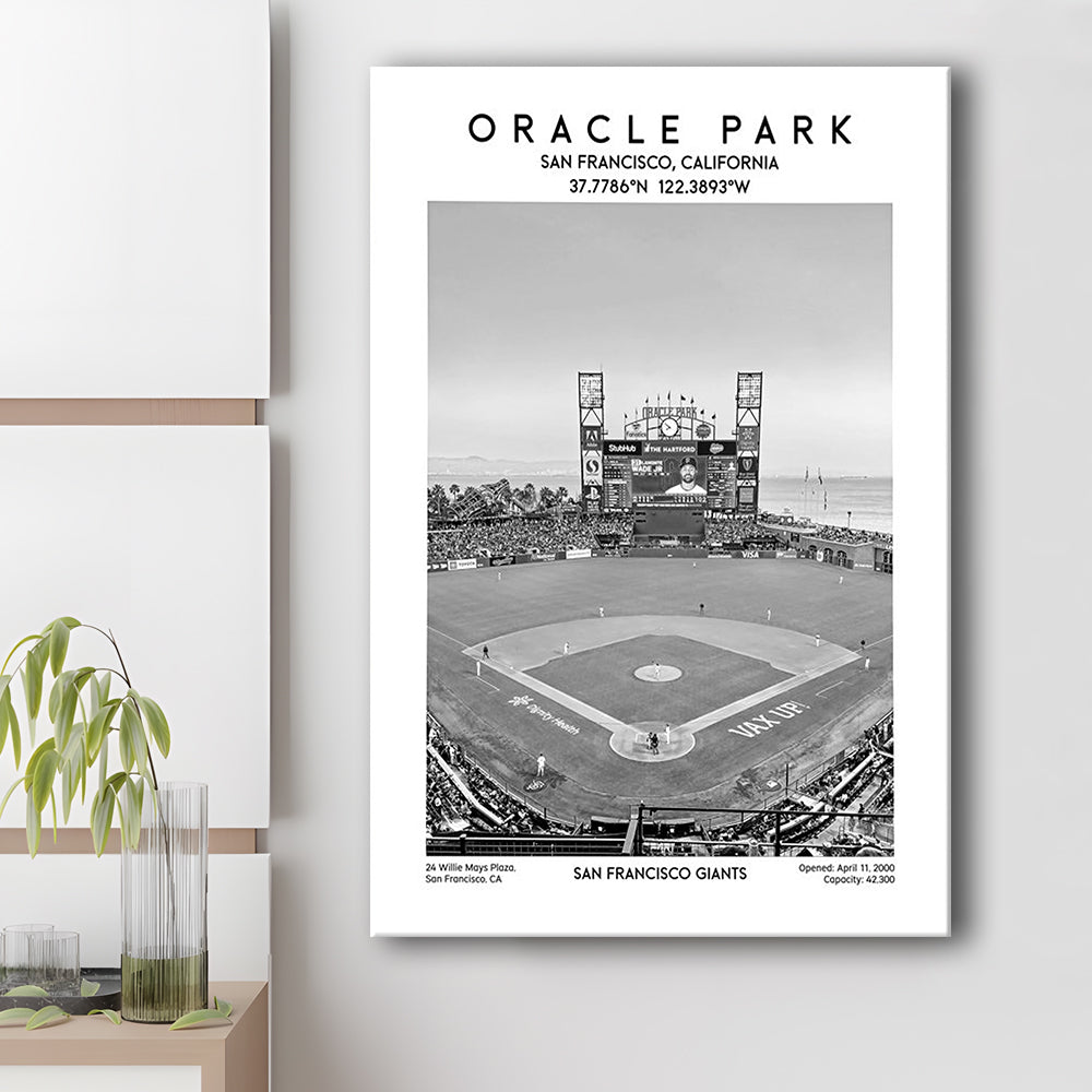 Oracle Park Stadium Black And White, San Francisco Giants Baseball Stadium Wall Art, Canvas Prints Wall Art, Man Cave Decor