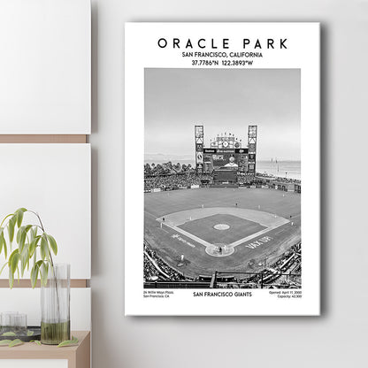 Oracle Park Stadium Black And White, San Francisco Giants Baseball Stadium Wall Art, Canvas Prints Wall Art, Man Cave Decor