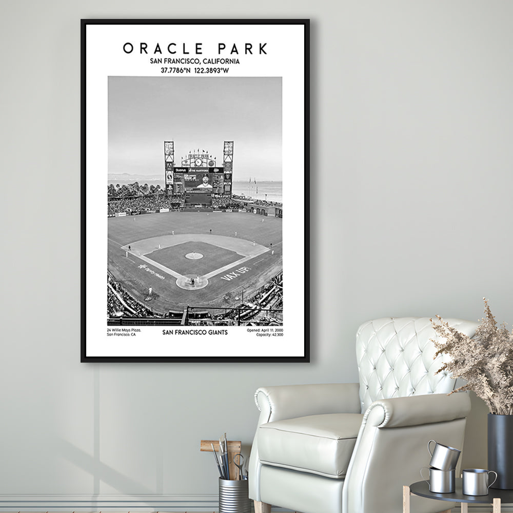 Oracle Park Stadium Black And White, San Francisco Giants Baseball Stadium Wall Art, Framed Canvas Prints Wall Art