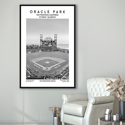 Oracle Park Stadium Black And White, San Francisco Giants Baseball Stadium Wall Art, Framed Canvas Prints Wall Art