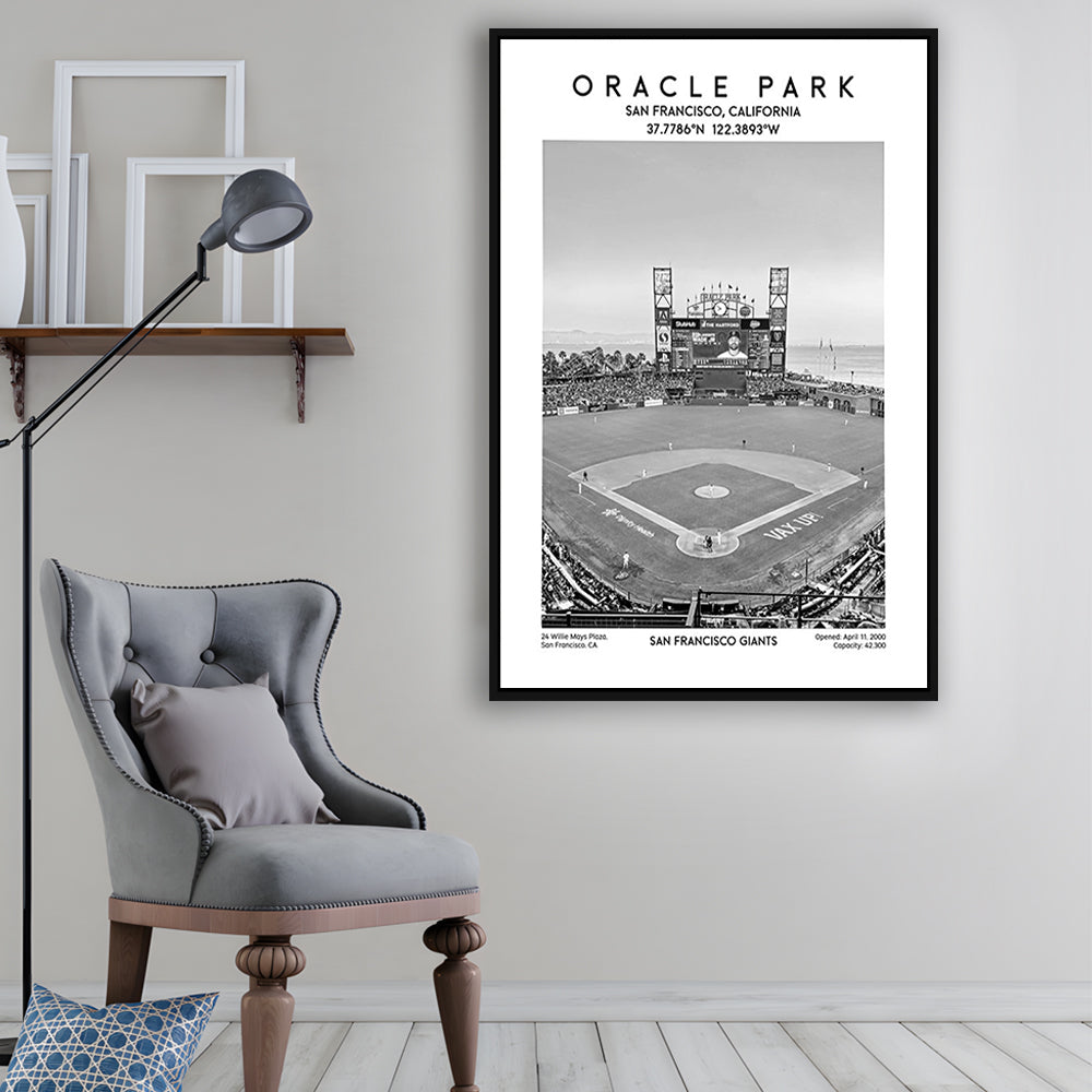 Oracle Park Stadium Black And White, San Francisco Giants Baseball Stadium Wall Art, Framed Canvas Prints Wall Art