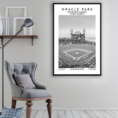 Oracle Park Stadium Black And White, San Francisco Giants Baseball Stadium Wall Art, Framed Canvas Prints Wall Art