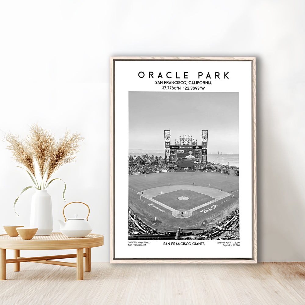 Oracle Park Stadium Black And White, San Francisco Giants Baseball Stadium Wall Art, Framed Canvas Prints Wall Art