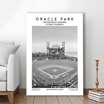 Oracle Park Stadium Black And White, San Francisco Giants Baseball Stadium Wall Art, Canvas Prints Wall Art, Man Cave Decor