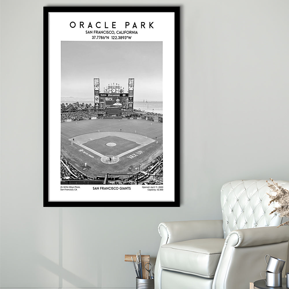 Oracle Park Stadium Black And White, San Francisco Giants Baseball Stadium Wall Art, Framed Art Prints Wall Decor