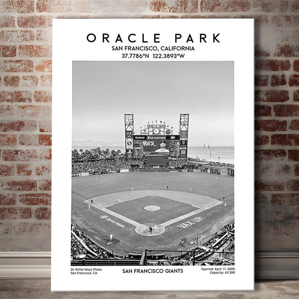 Oracle Park Stadium Black And White, San Francisco Giants Baseball Stadium Wall Art, Canvas Prints Wall Art, Man Cave Decor