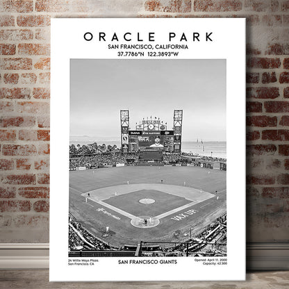 Oracle Park Stadium Black And White, San Francisco Giants Baseball Stadium Wall Art, Canvas Prints Wall Art, Man Cave Decor