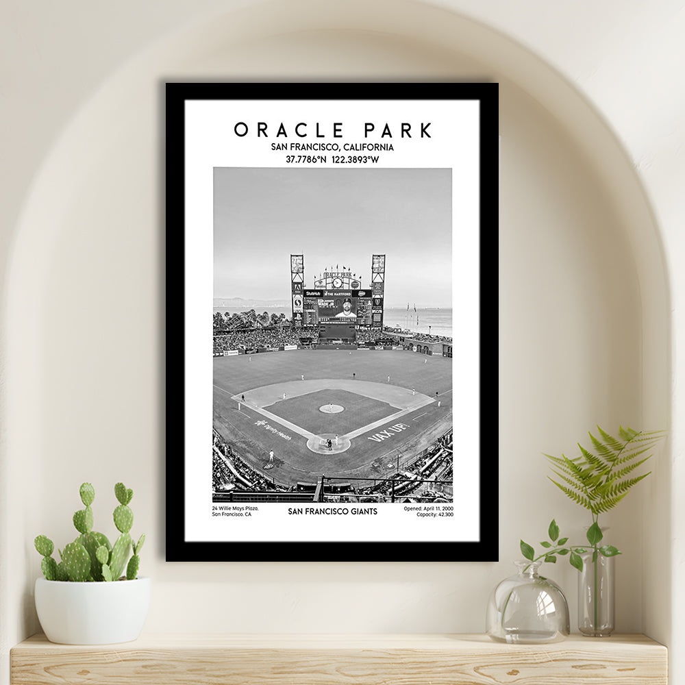 Oracle Park Stadium Black And White, San Francisco Giants Baseball Stadium Wall Art, Framed Art Prints Wall Decor
