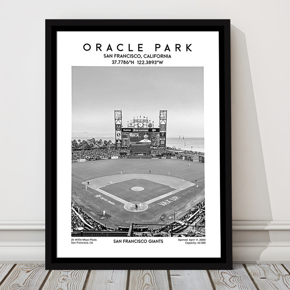 Oracle Park Stadium Black And White, San Francisco Giants Baseball Stadium Wall Art, Framed Canvas Prints Wall Art