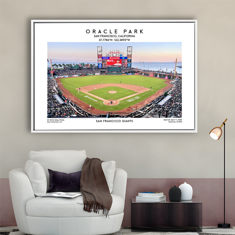Oracle Park Stadium, San Francisco Giants Baseball Stadium Wall Art Print, Framed Canvas Print Wall Art