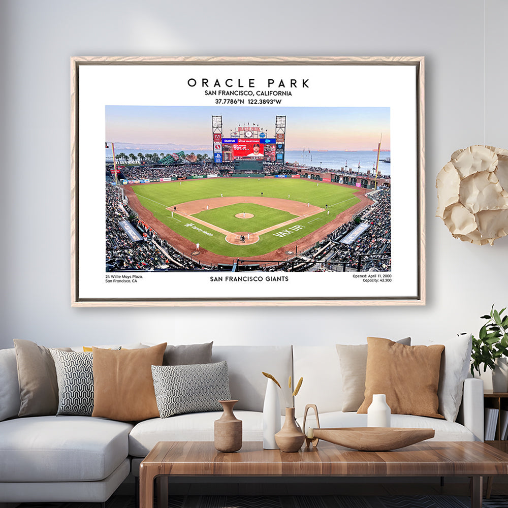 Oracle Park Stadium, San Francisco Giants Baseball Stadium Wall Art Print, Framed Canvas Print Wall Art
