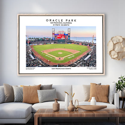 Oracle Park Stadium, San Francisco Giants Baseball Stadium Wall Art Print, Framed Canvas Print Wall Art