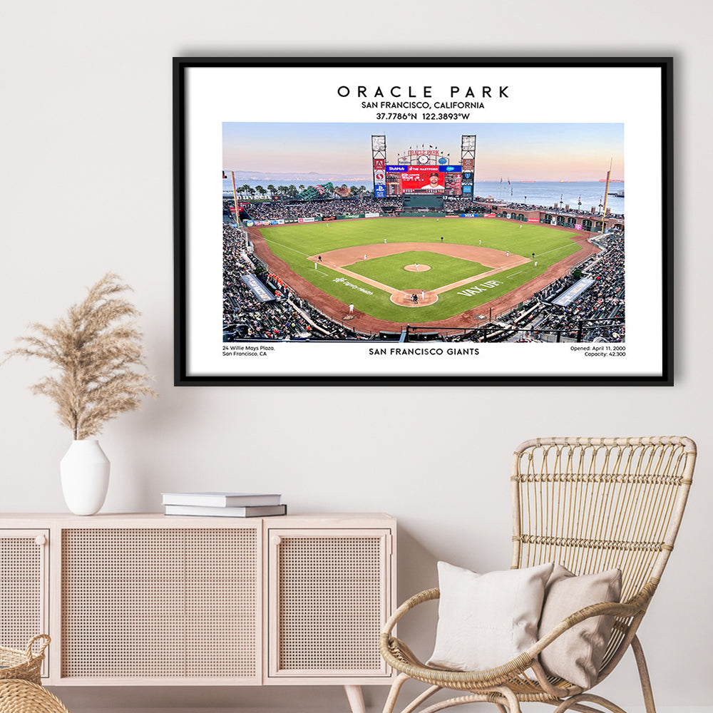 Oracle Park Stadium, San Francisco Giants Baseball Stadium Wall Art Print, Framed Canvas Print Wall Art