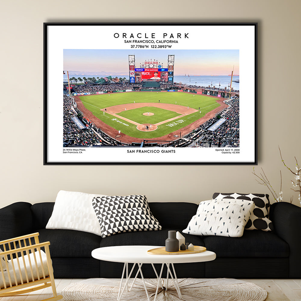 Oracle Park Stadium, San Francisco Giants Baseball Stadium Wall Art Print, Framed Canvas Print Wall Art