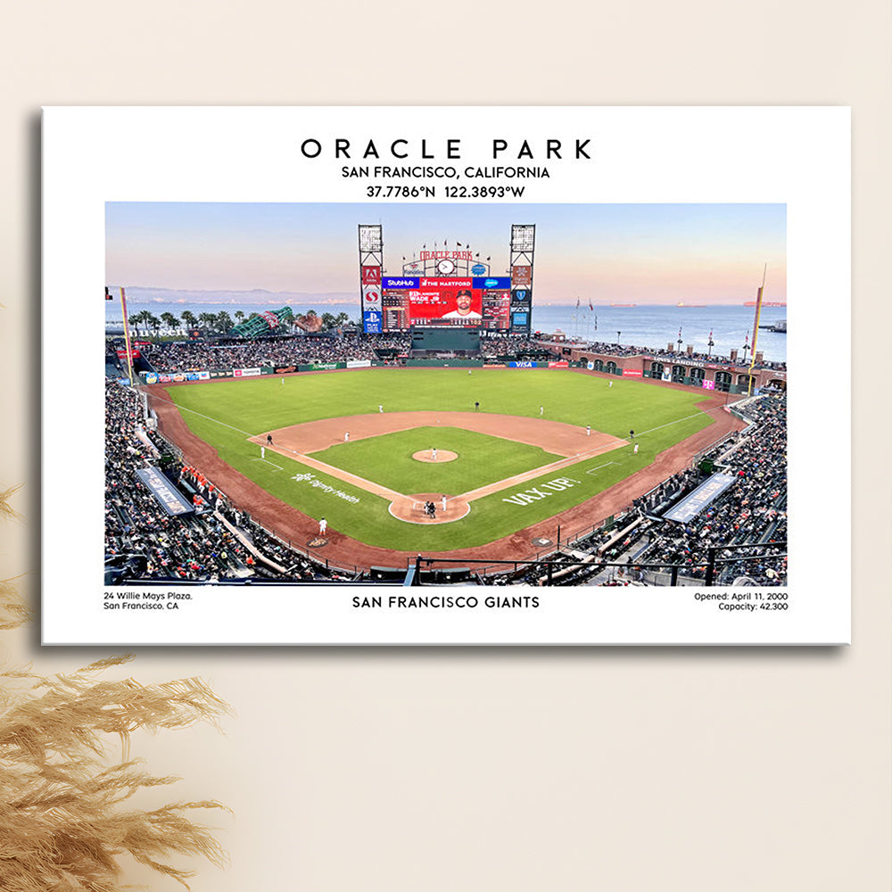 Oracle Park Stadium, San Francisco Giants Baseball Stadium Wall Art Print, Canvas Print Wall Art, Man Cave Gift