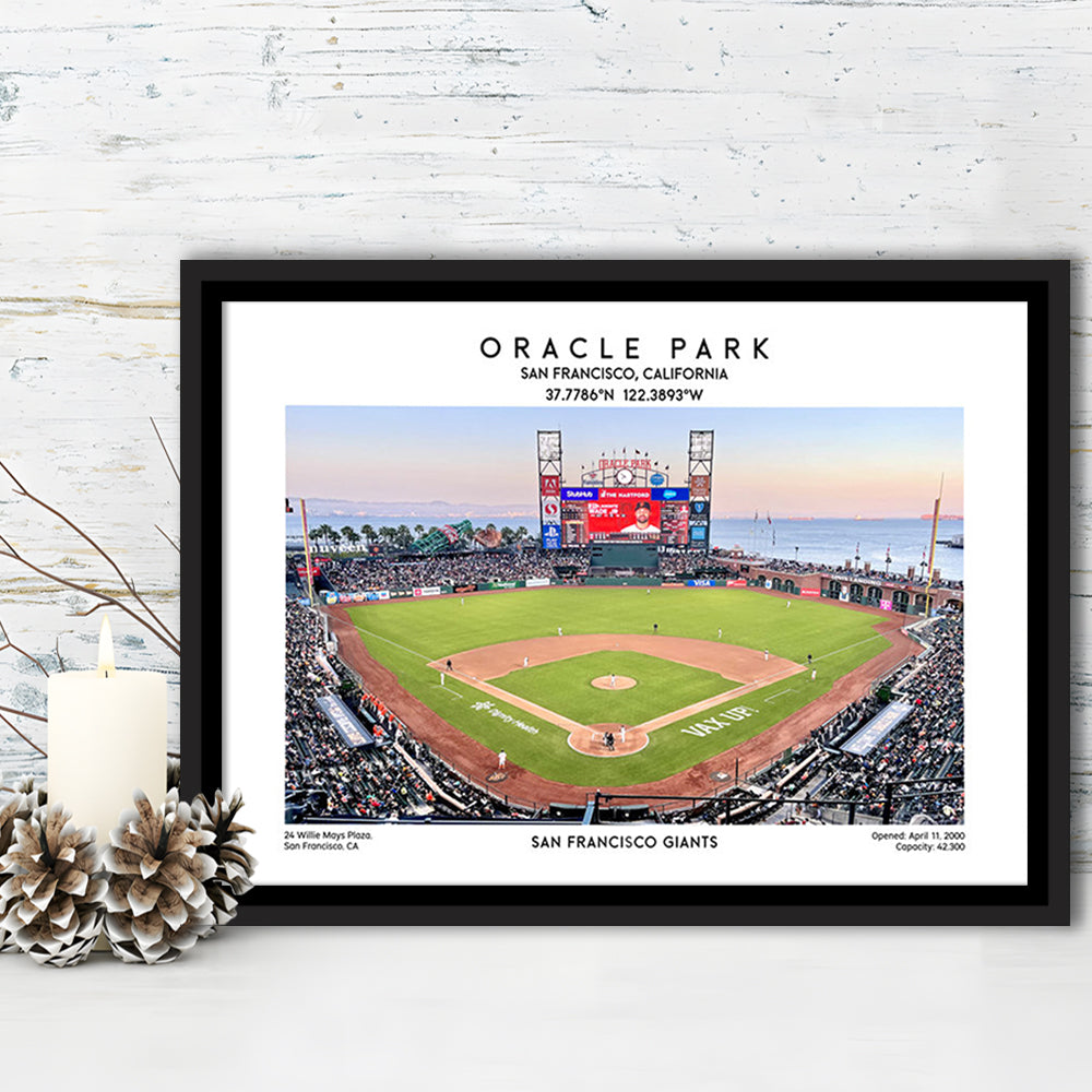 Oracle Park Stadium, San Francisco Giants Baseball Stadium Wall Art Print, Framed Canvas Print Wall Art