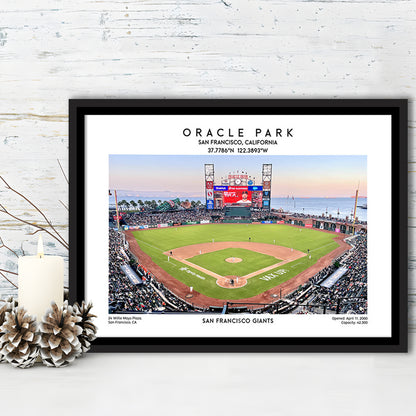 Oracle Park Stadium, San Francisco Giants Baseball Stadium Wall Art Print, Framed Canvas Print Wall Art