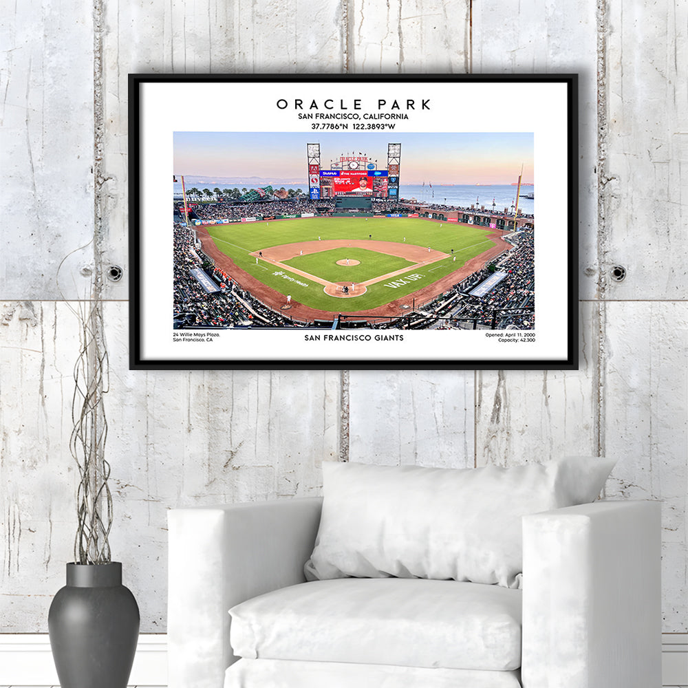 Oracle Park Stadium, San Francisco Giants Baseball Stadium Wall Art Print, Framed Canvas Print Wall Art