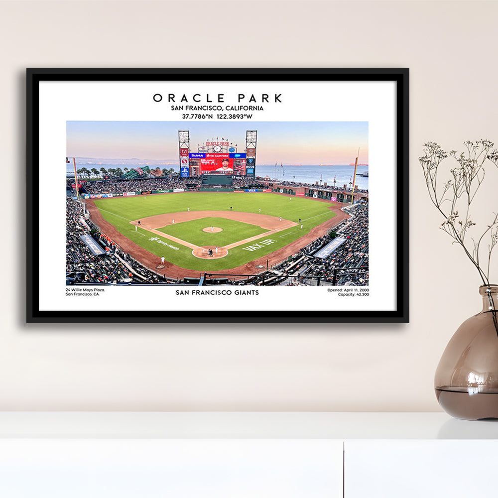 Oracle Park Stadium, San Francisco Giants Baseball Stadium Wall Art Print, Framed Canvas Print Wall Art